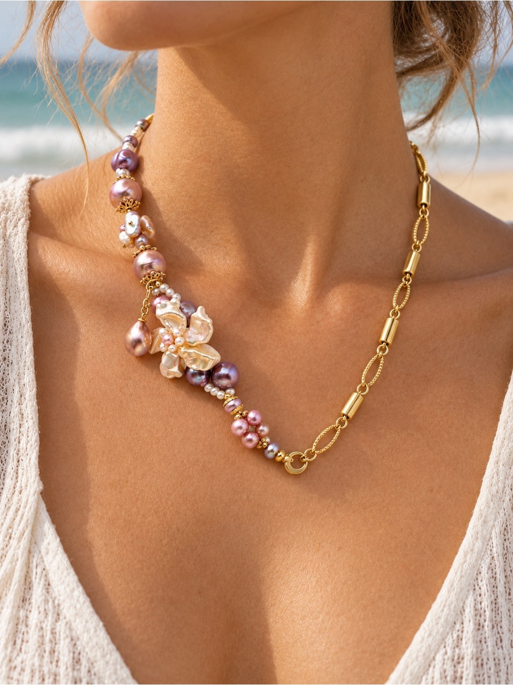 Split Chain Mermaid Freshwater Pearl Necklace RL033